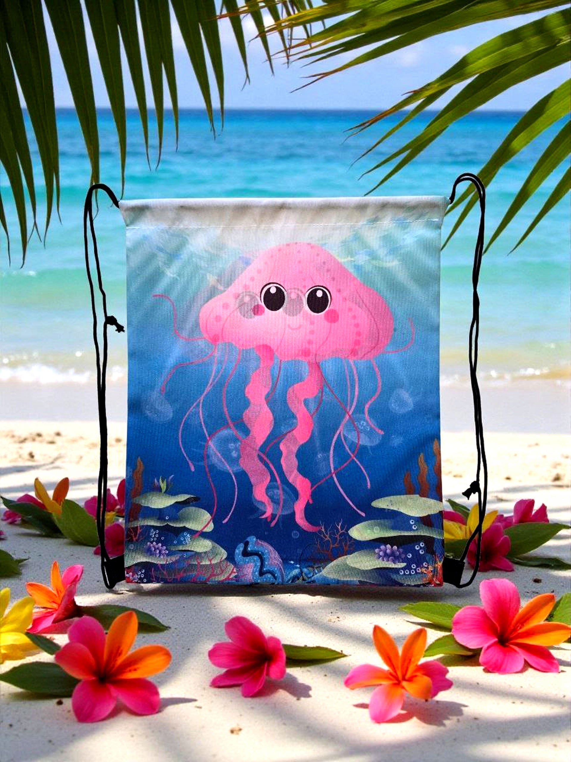 Children's bag with strings jellyfish pink for pool, beach, school Manufacturer code BACKP-JELLY-1