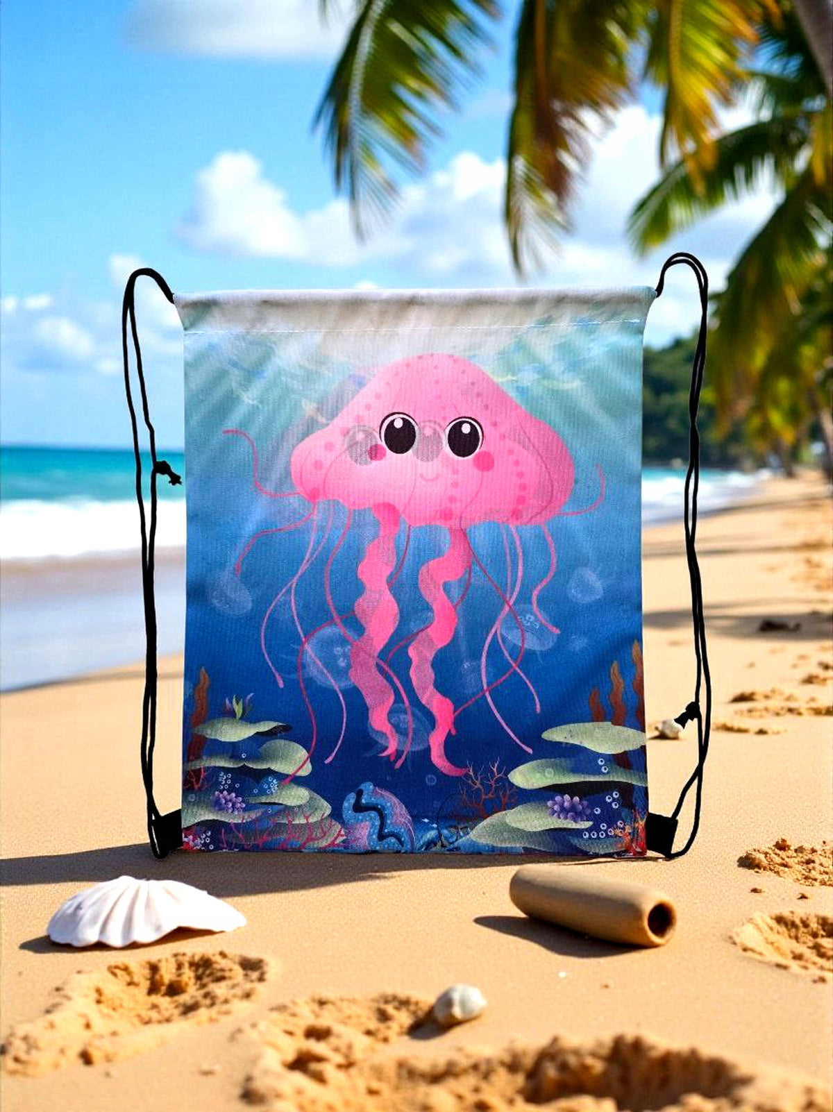 Children's bag with strings jellyfish pink for pool, beach, school Packaging status original