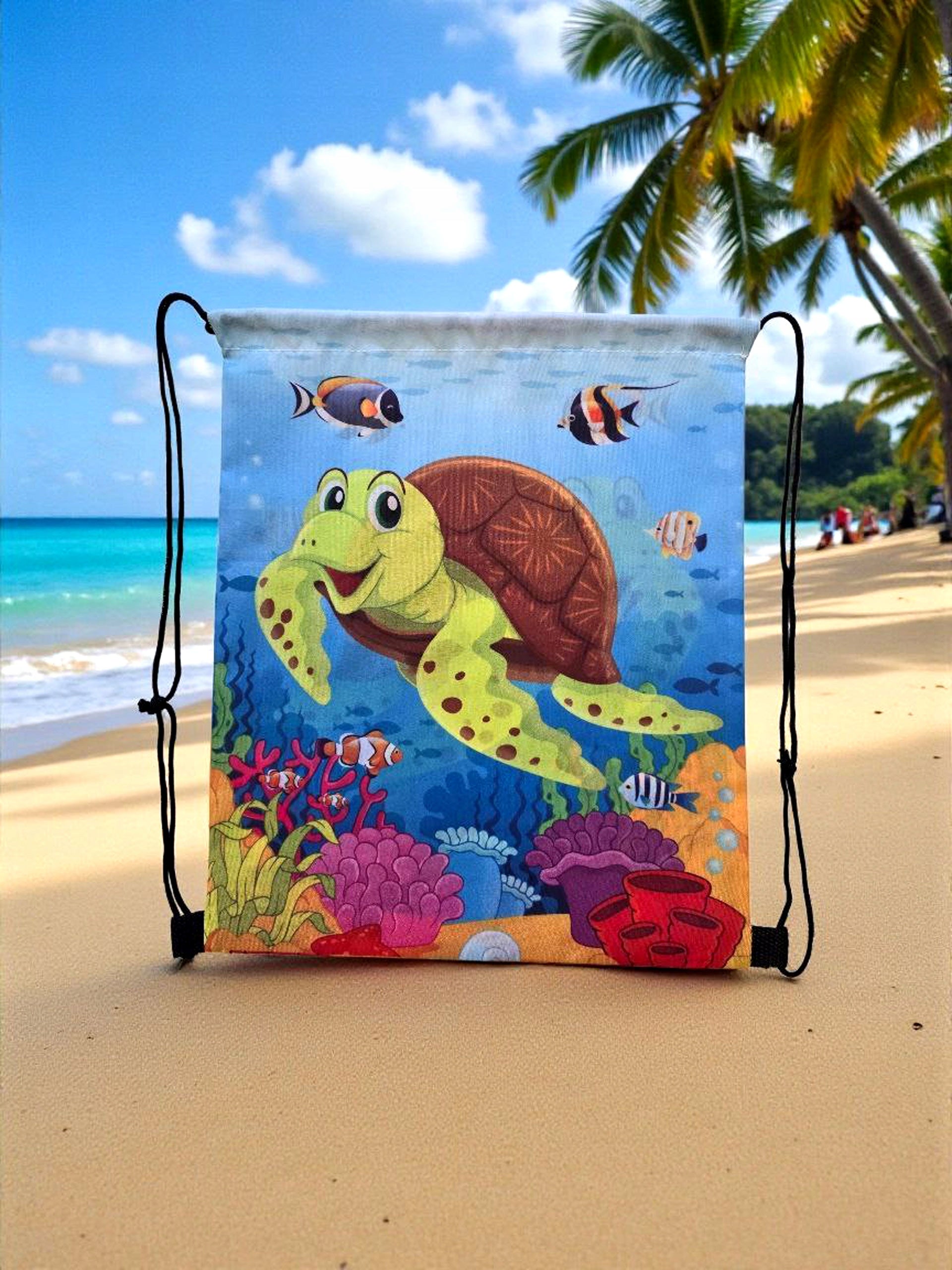 Children's bag with strings turtle in reef for pool, beach, school Manufacturer code BACKP-TURTLE-2