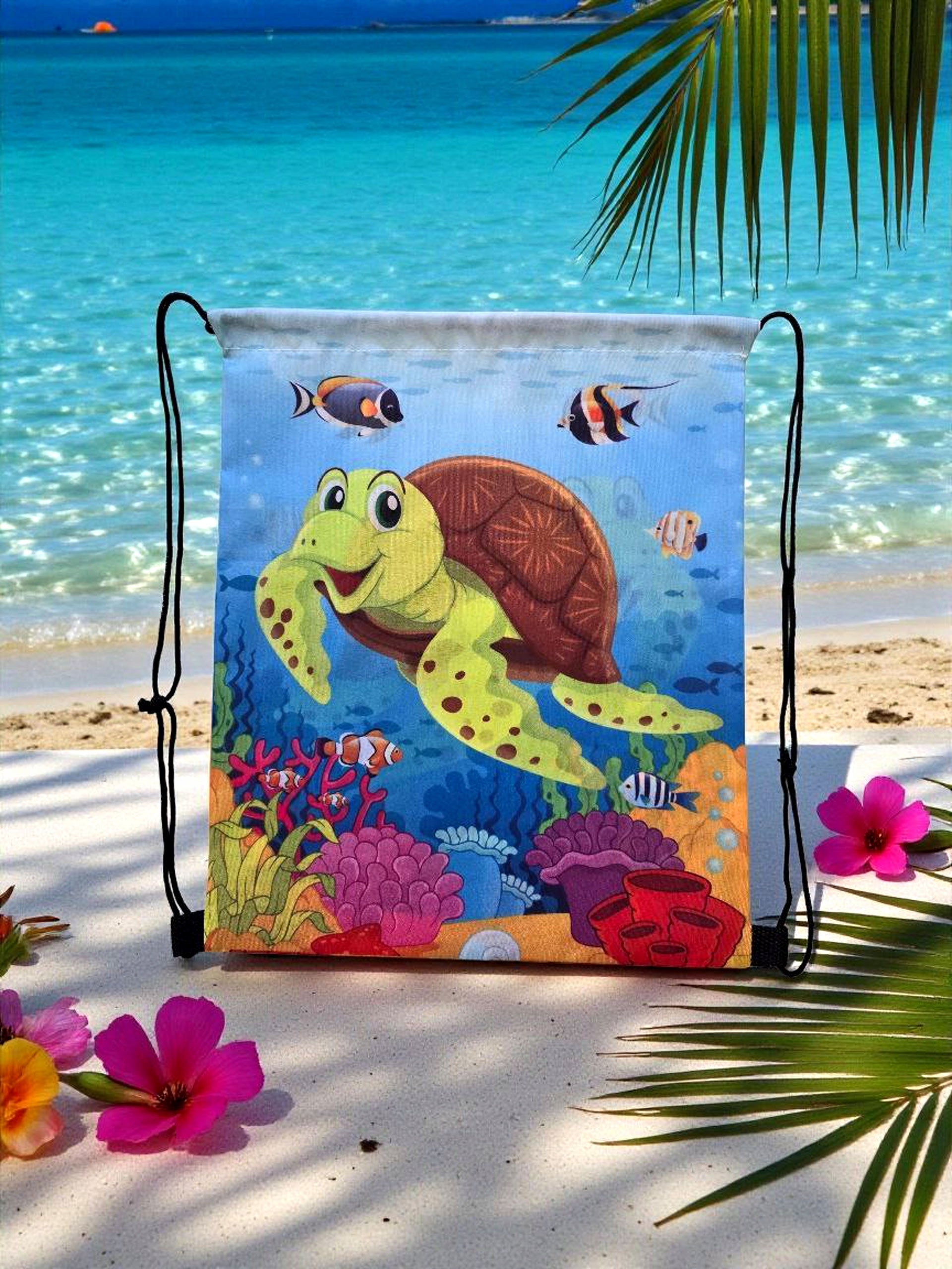 Children's bag with strings turtle in reef for pool, beach, school Packaging status original