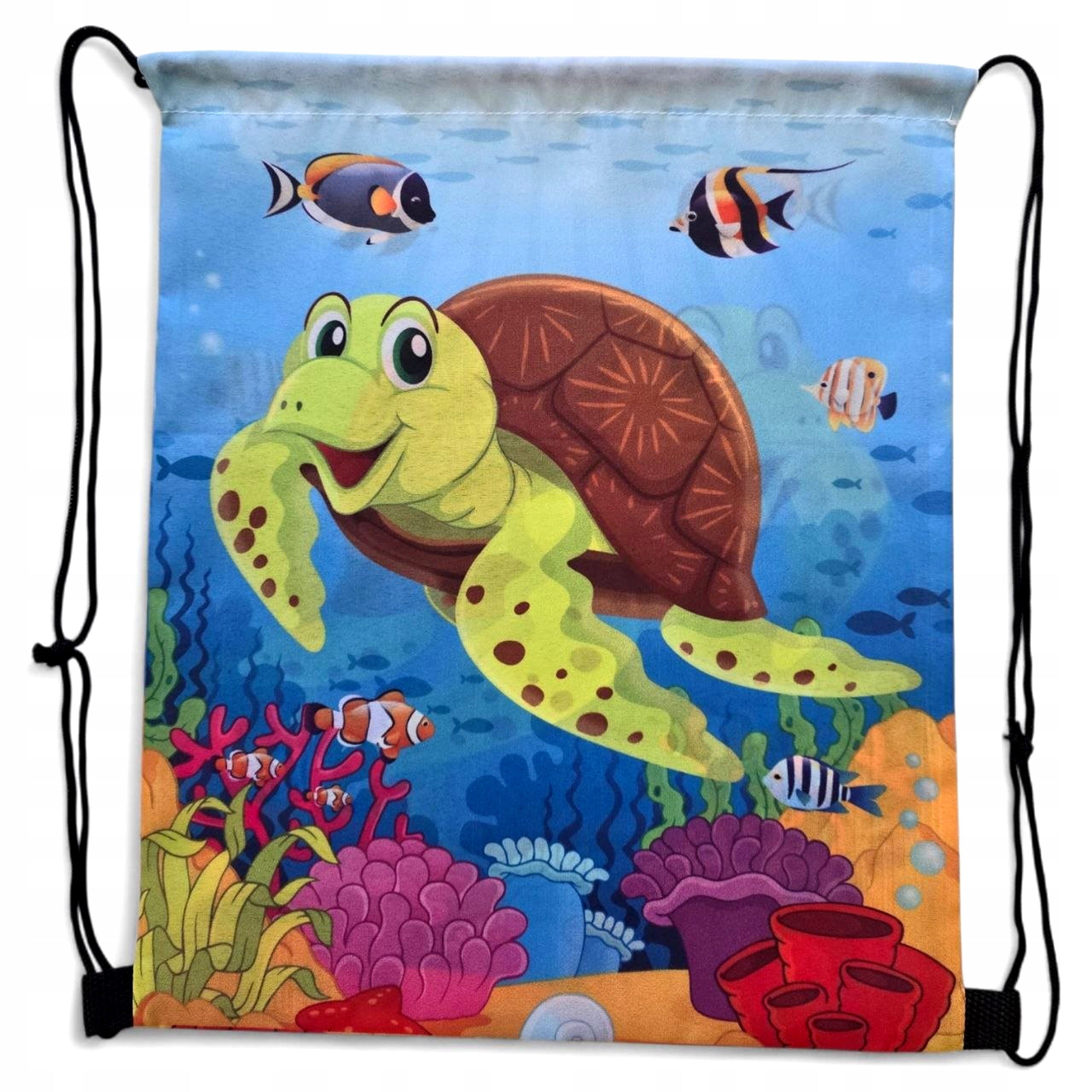 Children's bag with strings turtle in reef for pool, beach, school