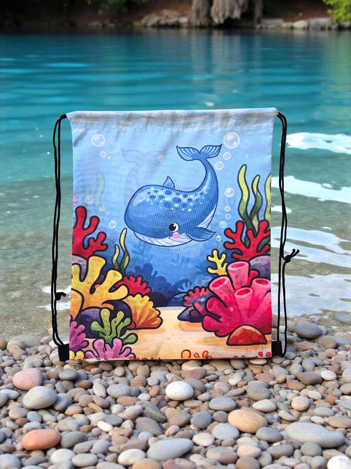 Children's bag with strings whale in reef for pool, beach, school Manufacturer code BACKP-WHALE-1