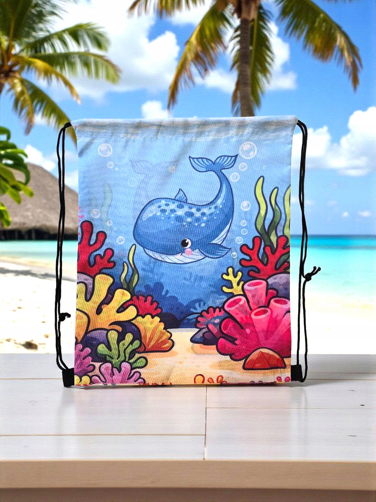 Children's bag with strings whale in reef for pool, beach, school Packaging status original