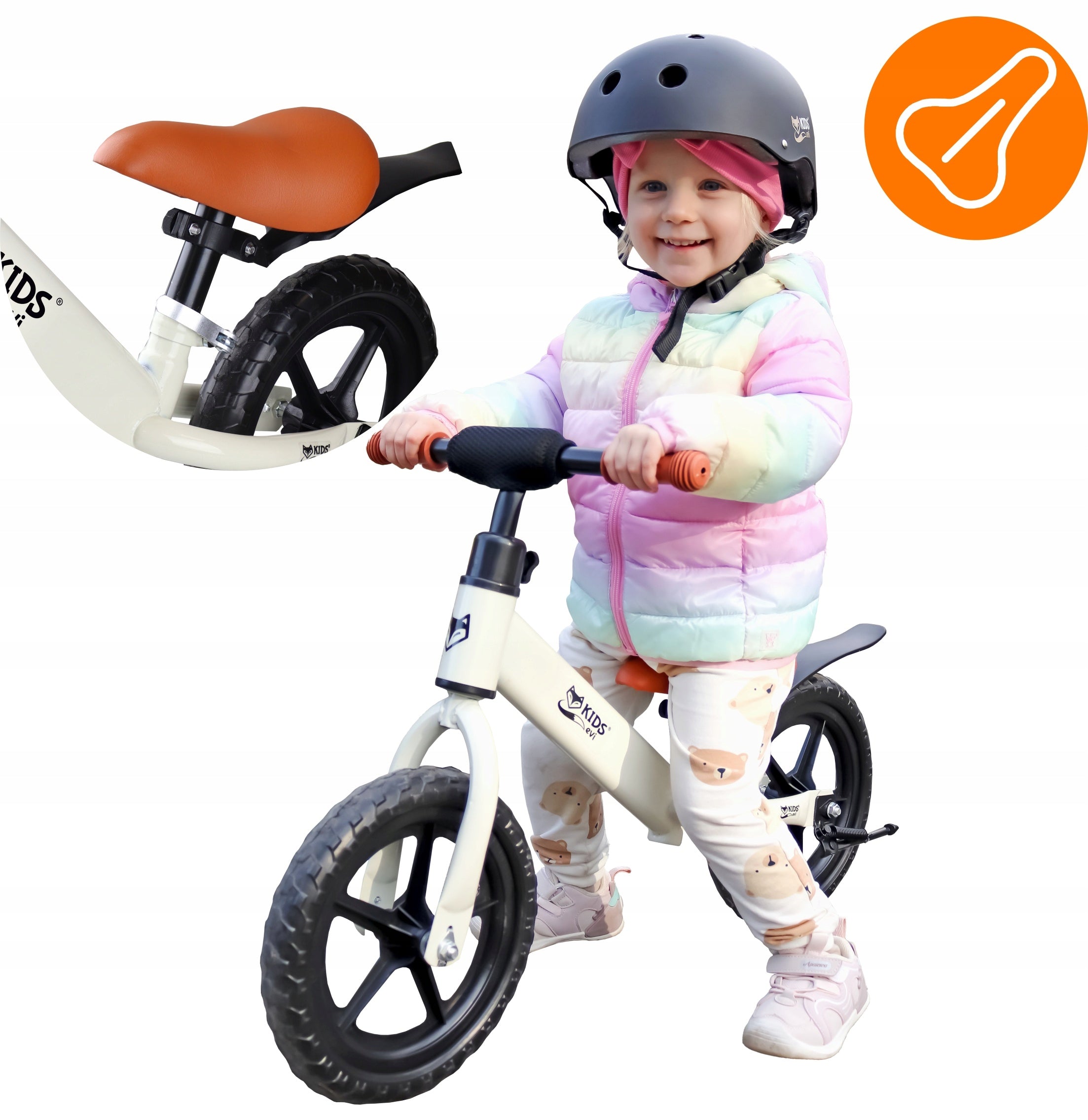 Children's balance bike ADJUSTABLE LIGHTWEIGHT STABLE up to 35kg EVI KIDS Color beige