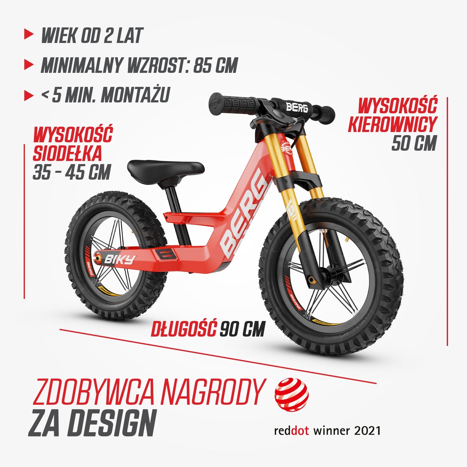 Children's balance bike BERG Biky Cross 12 inches from 2,5 red Kid's age 2＋ years