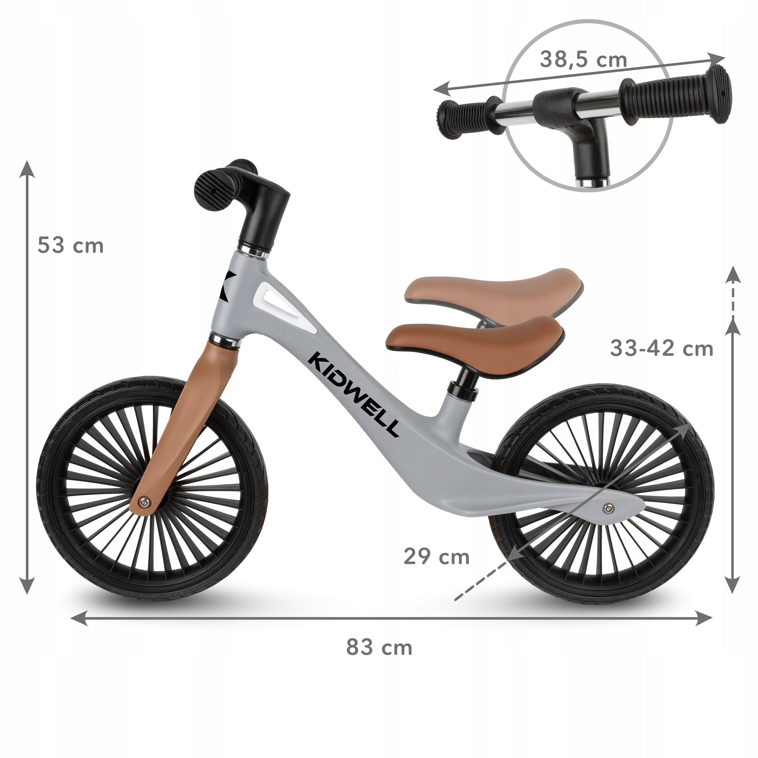 Children's balance bike Kidwell Nix Gray-Brown grey brown wheels Height 80–120 cm