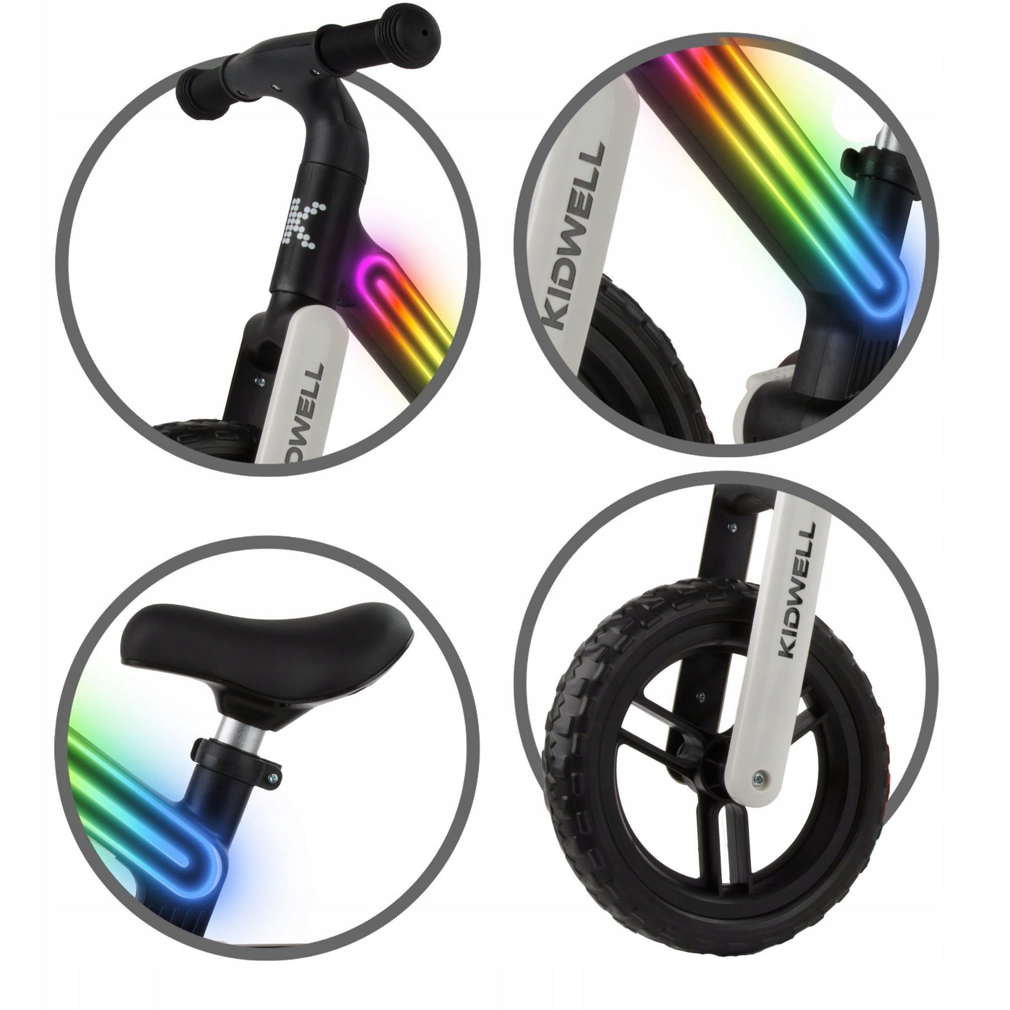 Children's balance bike Kidwell Suno Black LED lights up to 30kg nylon Color white black