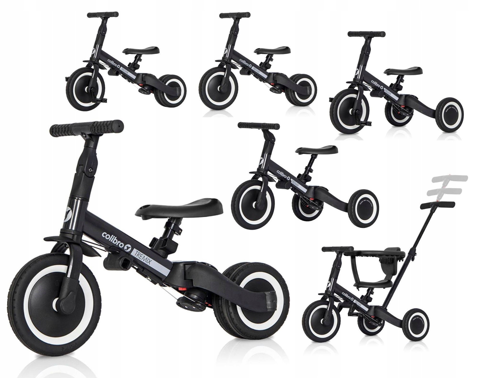 Children's balance bike black Colibro Tremix UP 6in1 with HIT pedals