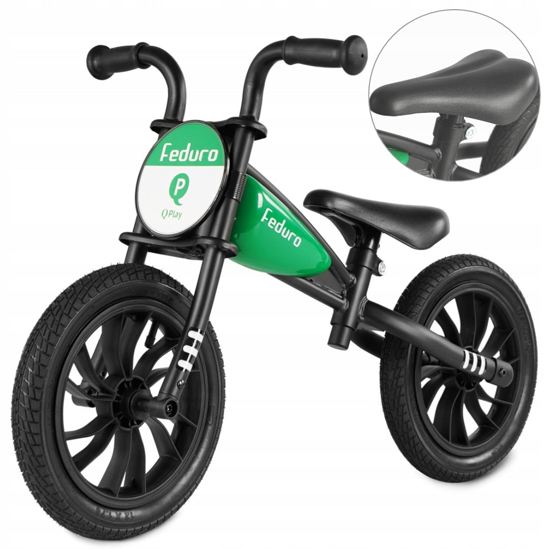 Children's balance bike pumped wheels 12" Feduro Green Qplay