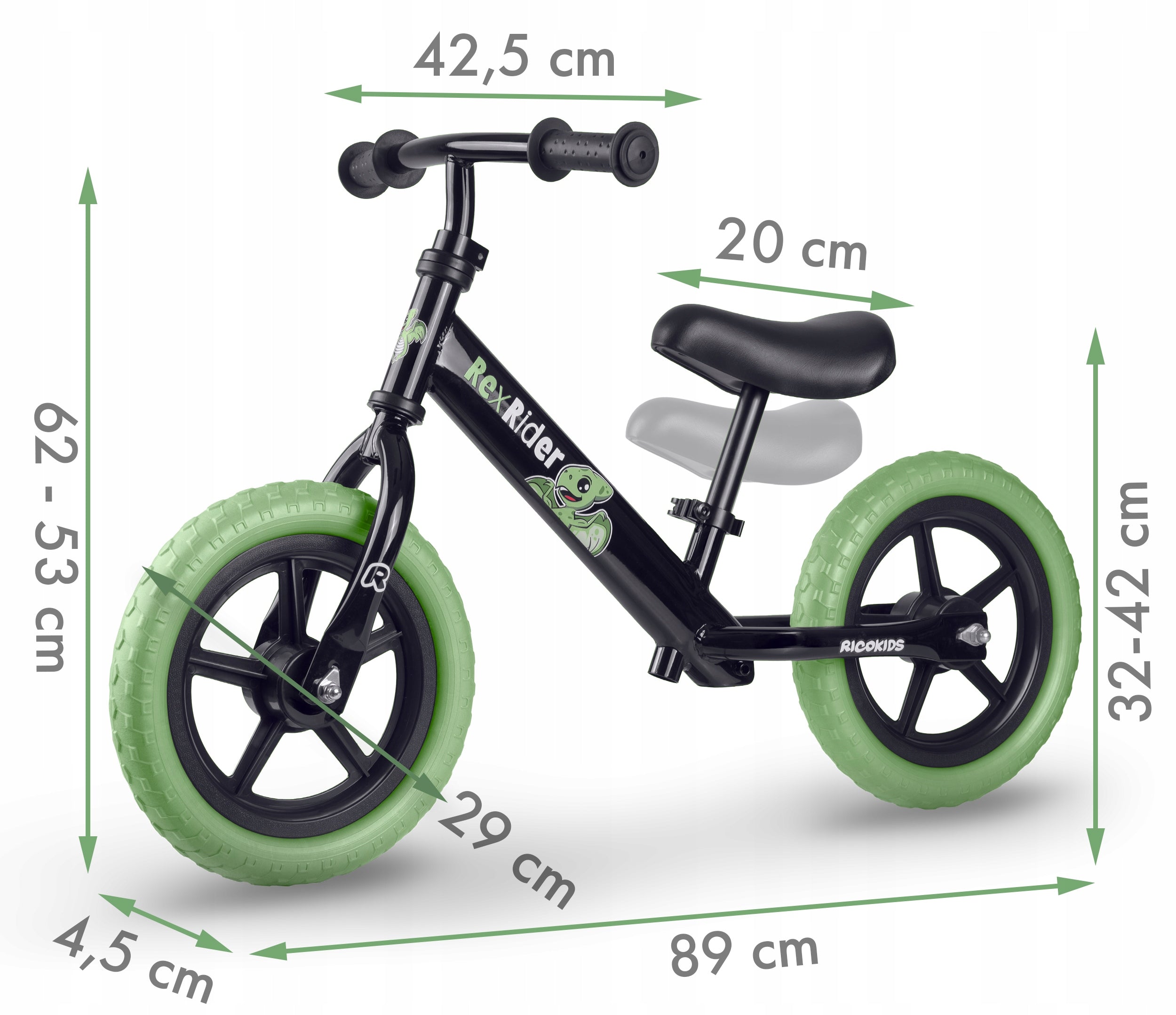 Children's balance bike rider light stable Ricokids Color black green