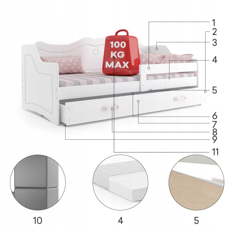 Children's bed Julia 160x80 white with mattress from Interbeds EAN (GTIN) 5902730698883