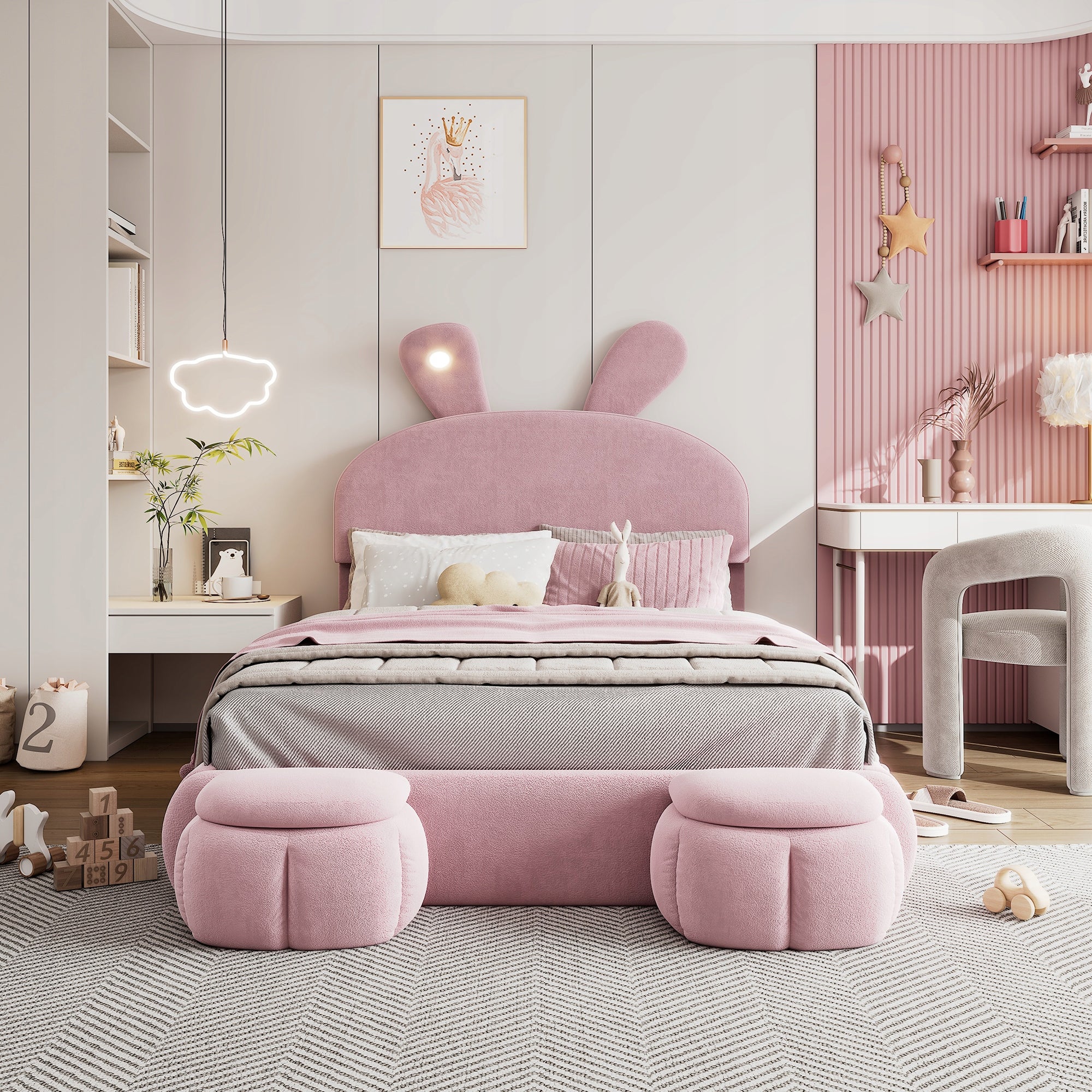 Children's bed Rabbit, hydraulic storage under the bed 140x200cm