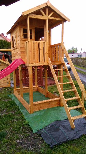 Children's cottage "KAROLEK" wooden square toys/ swing/slide Dominant material wood
