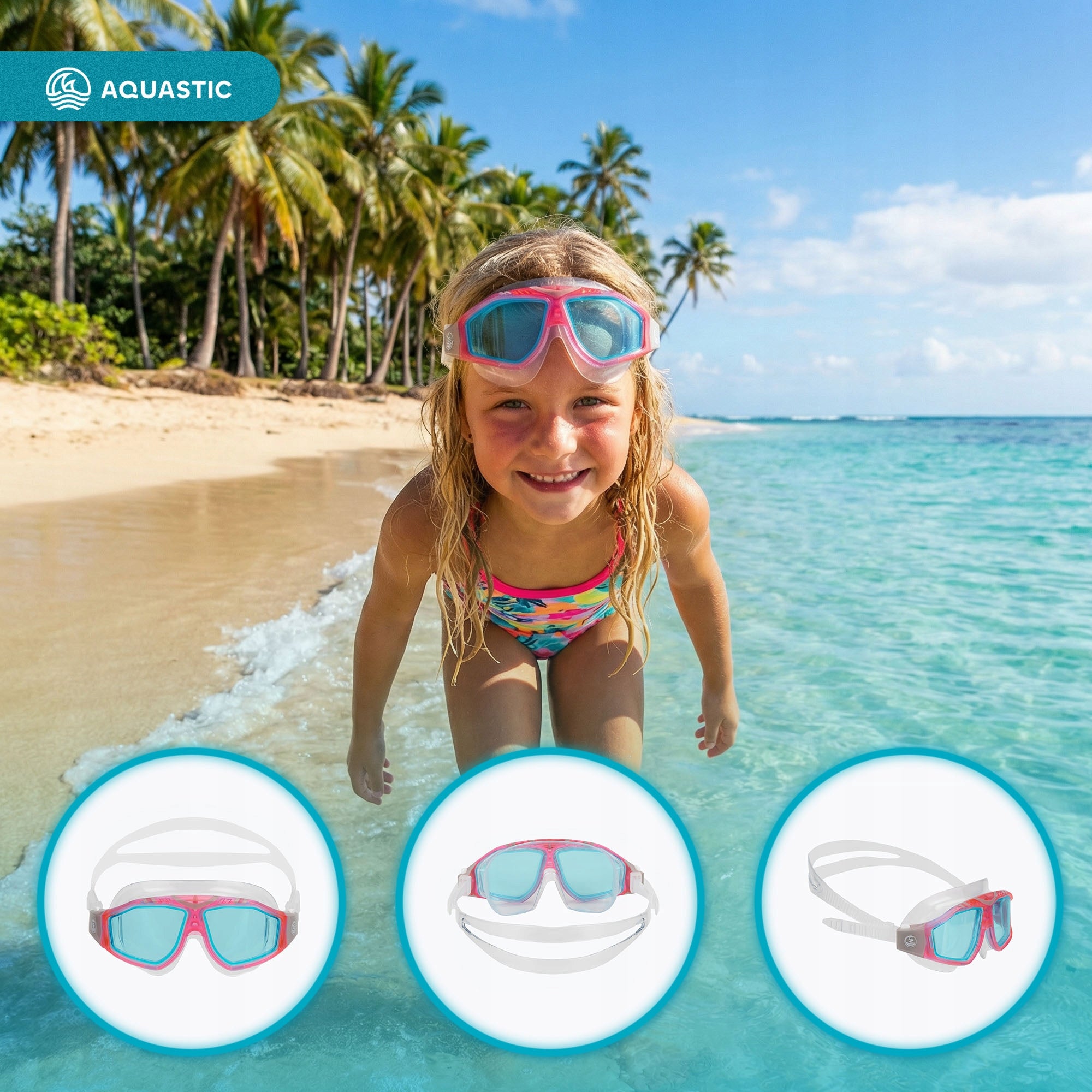 Children's diving mask Aquastic Mako Jr pink ANTI FOG SNORKELING Brand Aquastic