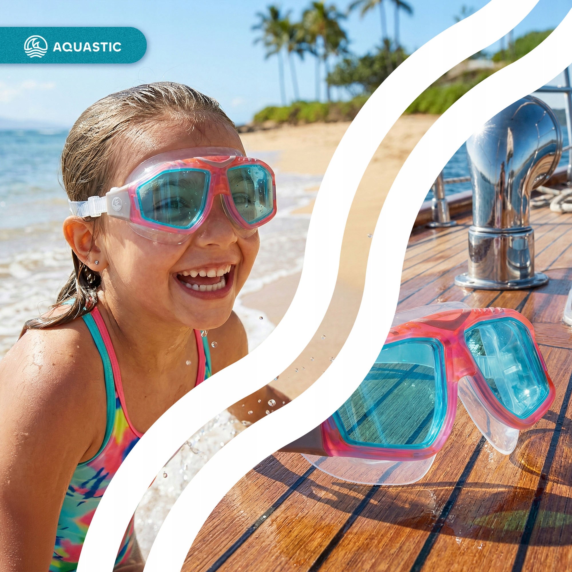 Children's diving mask Aquastic Mako Jr pink ANTI FOG SNORKELING Gender boy
