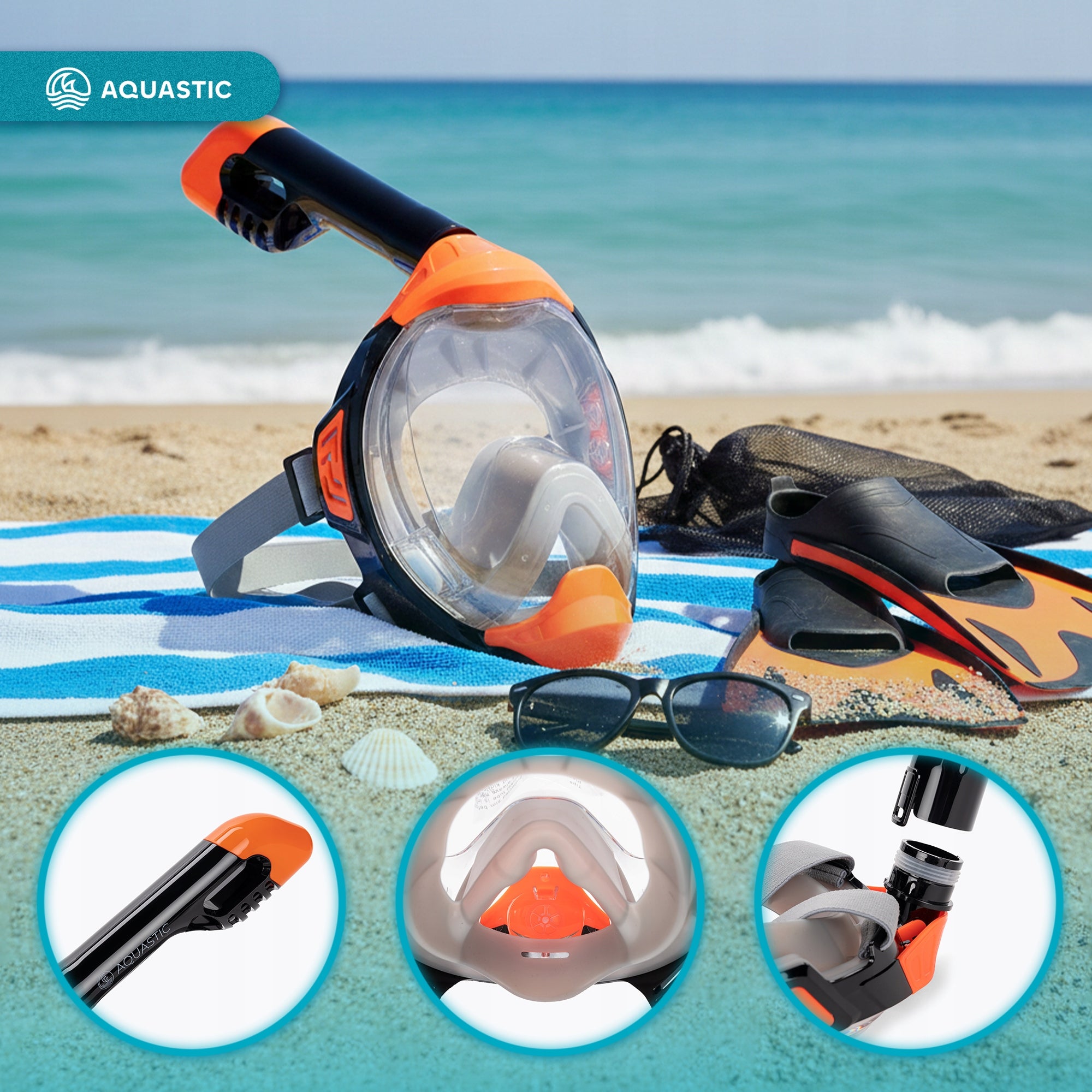 Children's diving mask SNORKELING AQUASTIC KAI JR XS with TUBE Color red