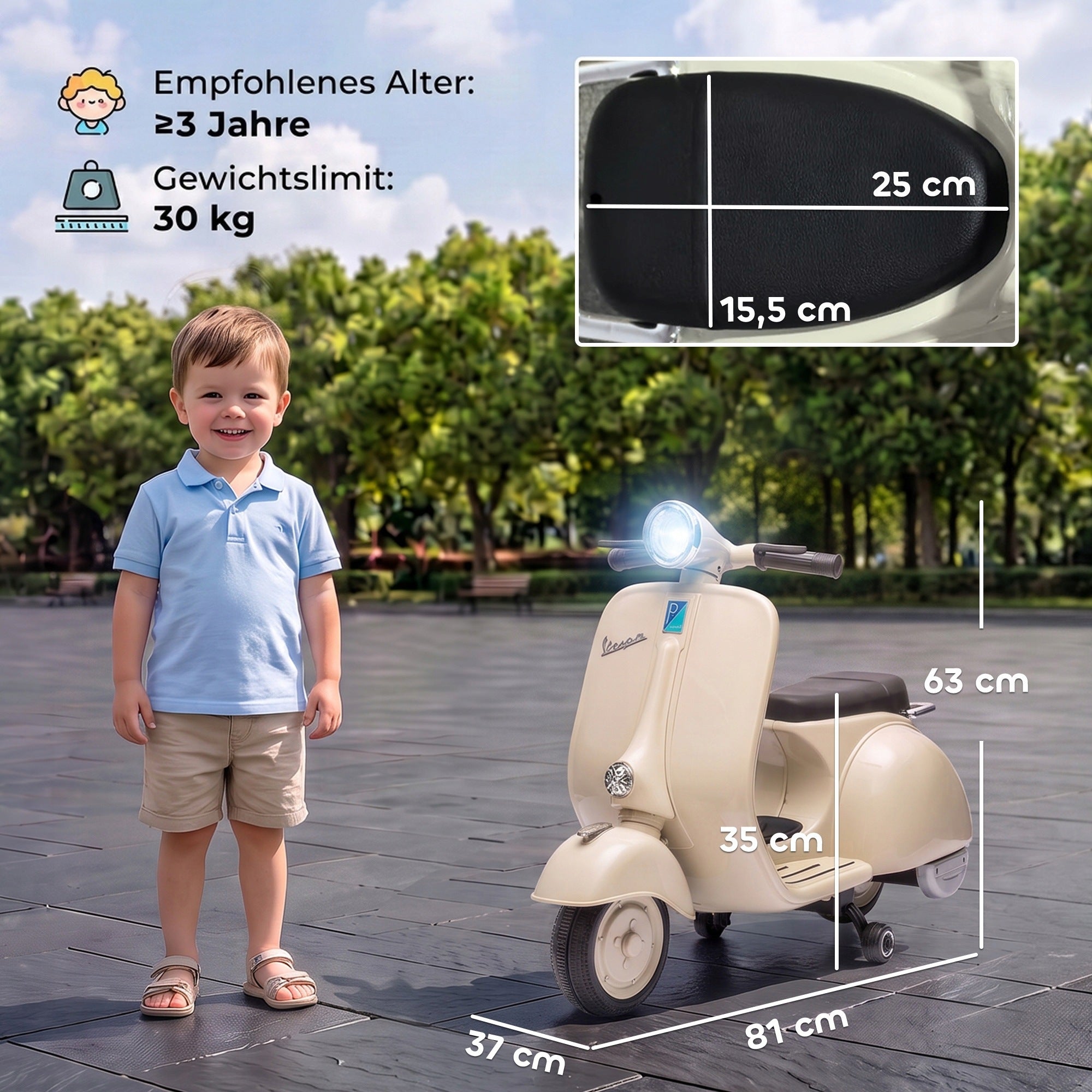 Children's electric motorcycle AIYAPLAY 6V 3-5 km/h, official VESPA style Brand AIYAPLAY