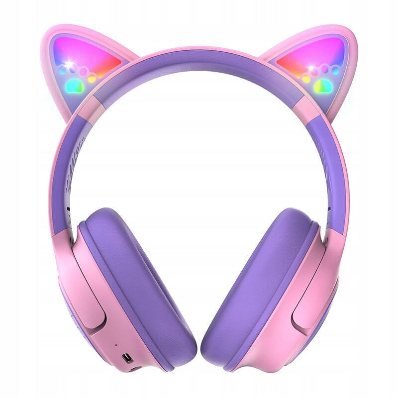 Children's headphones PowerLocus Bobo CAT ears WIRELESS LED AUX gift Packaging status original