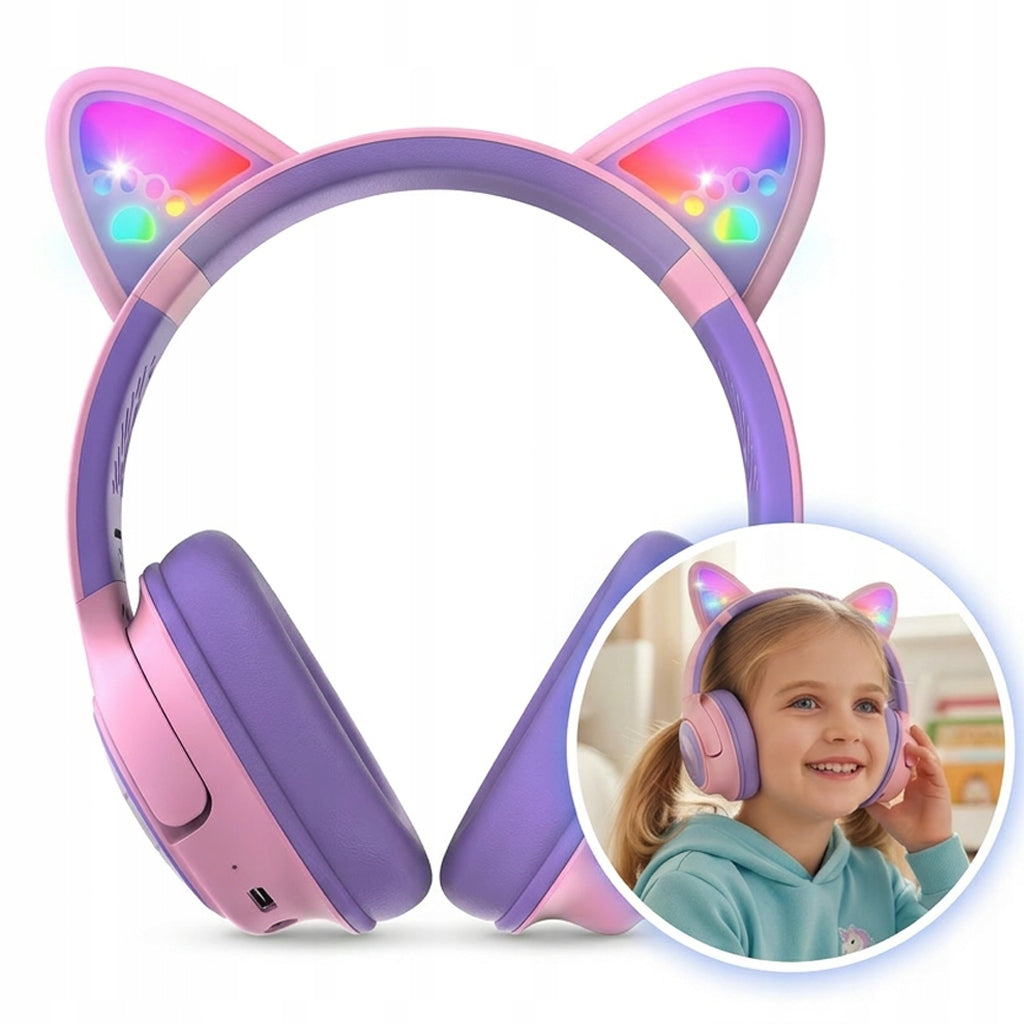 Children's headphones PowerLocus Bobo CAT ears WIRELESS LED AUX gift