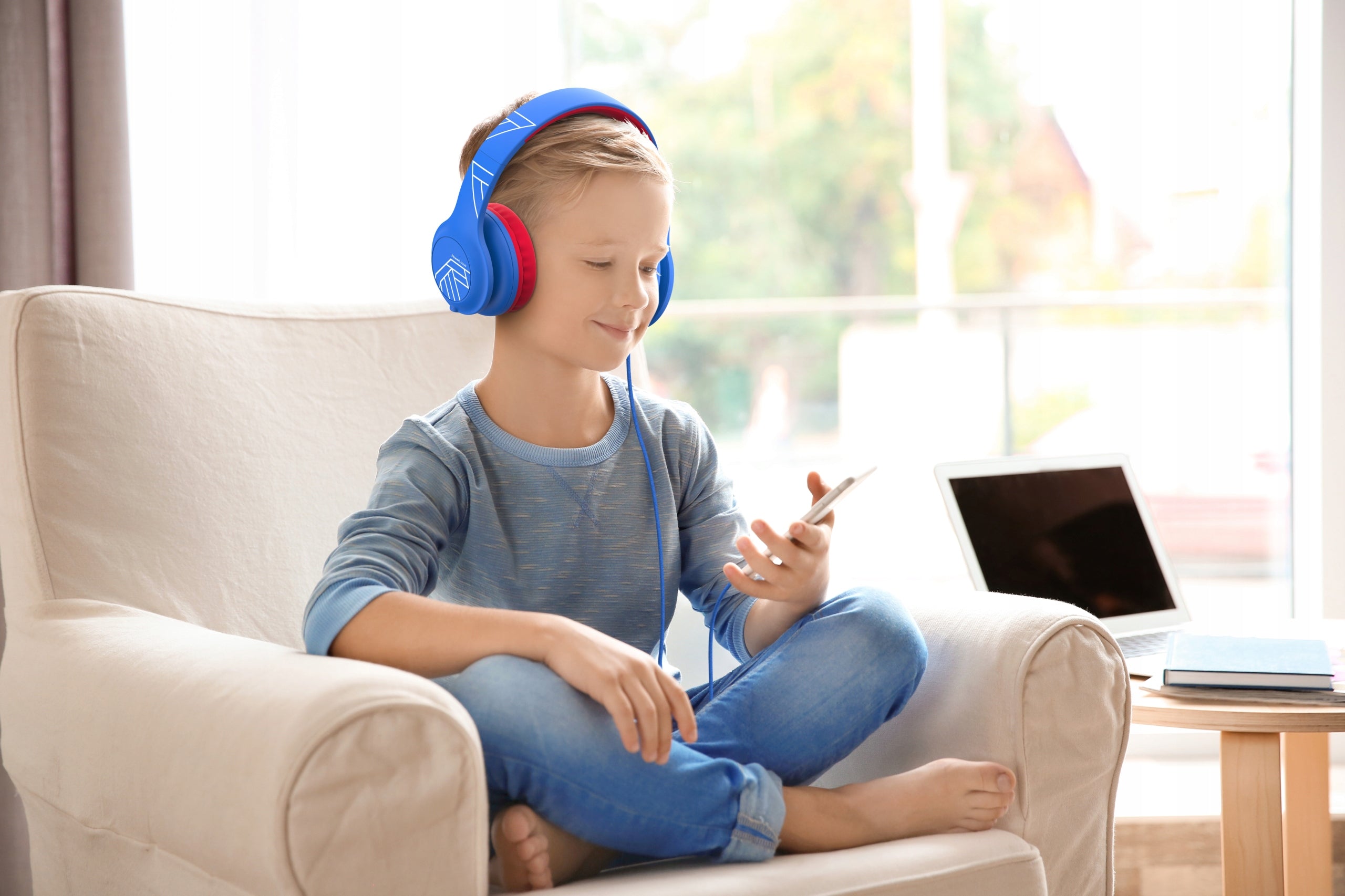 Children's headphones wired PowerLocus PLED Kids blue red Packaging status original
