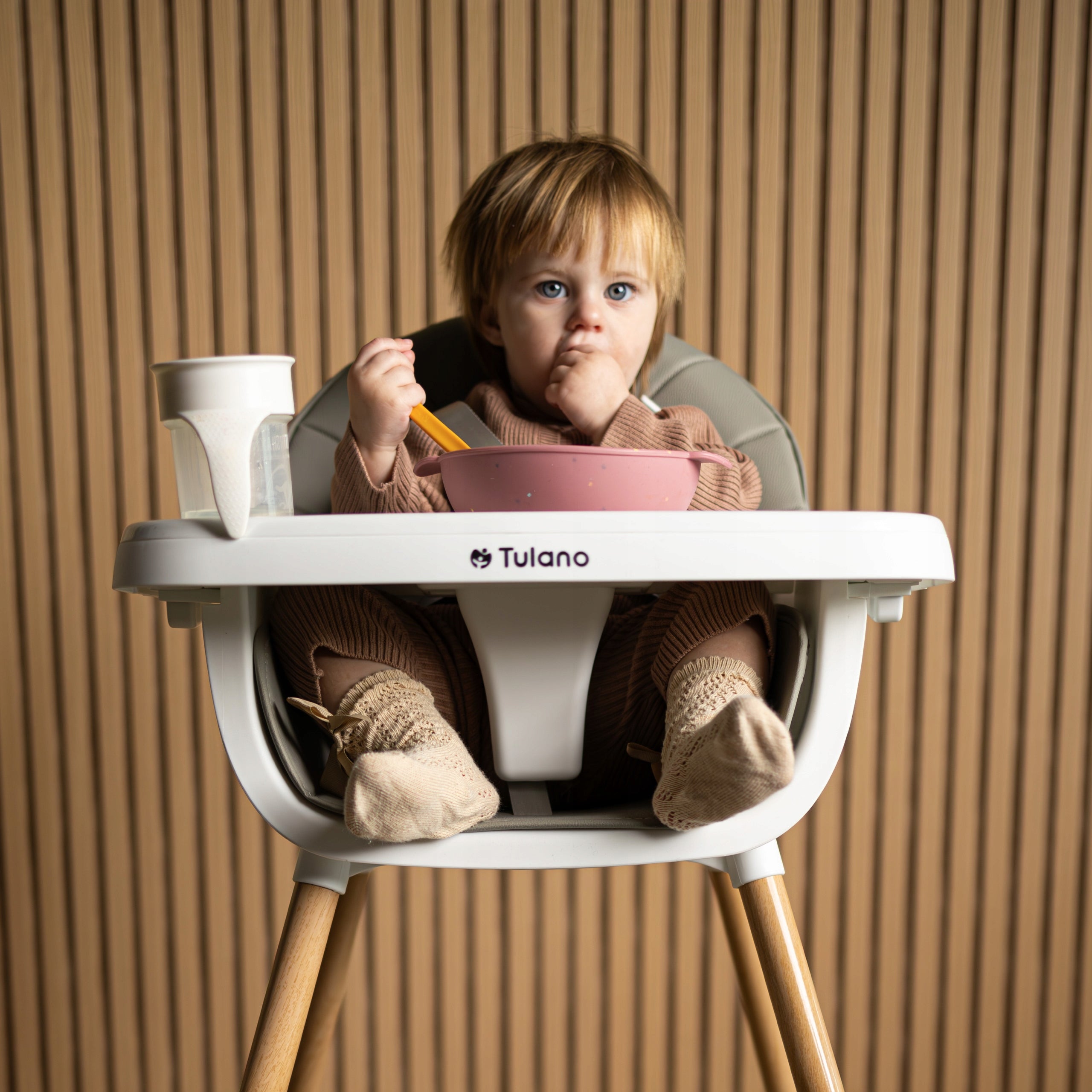 Children's high chair TULANO tourist folding WOODEN Color shades of gray and silver