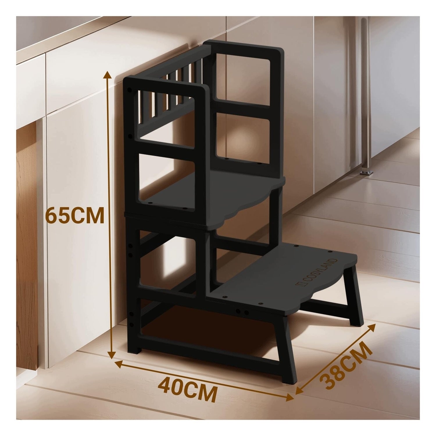 Children's high chair - learning platform with handle - black Color white