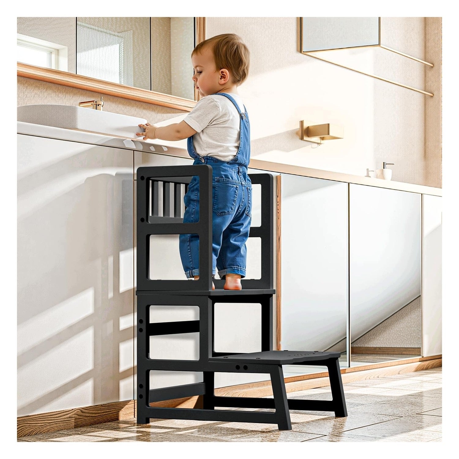 Children's high chair - learning platform with handle - black
