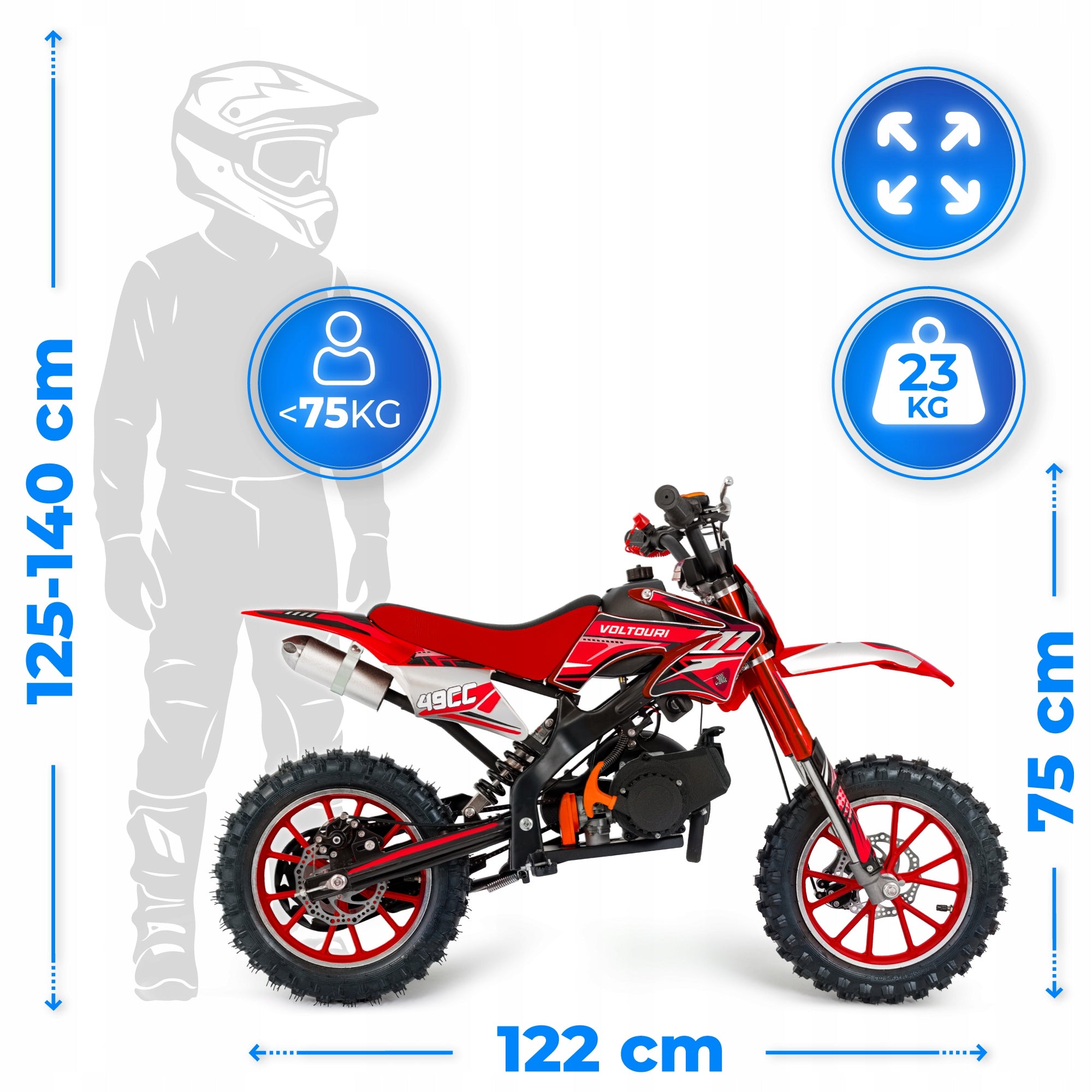 Children's internal combustion engine 49CC cross for child mini motorcycle 35km/h Packaging status original