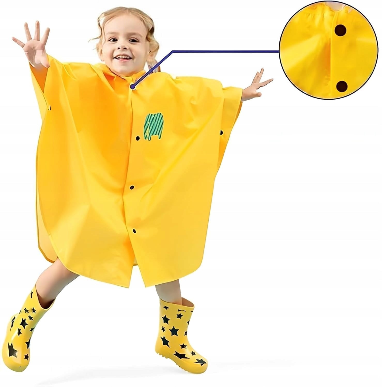 Children's raincoat yellow size m light with hood long Unfolded width 1 cm
