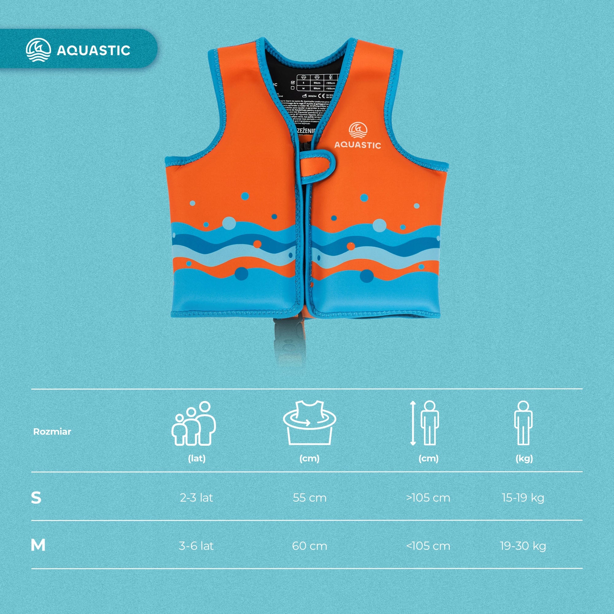 Children's safety vest AQUASTIC Junior orange S (15-19 kg) Manufacturer code AQS-B5I168-OR