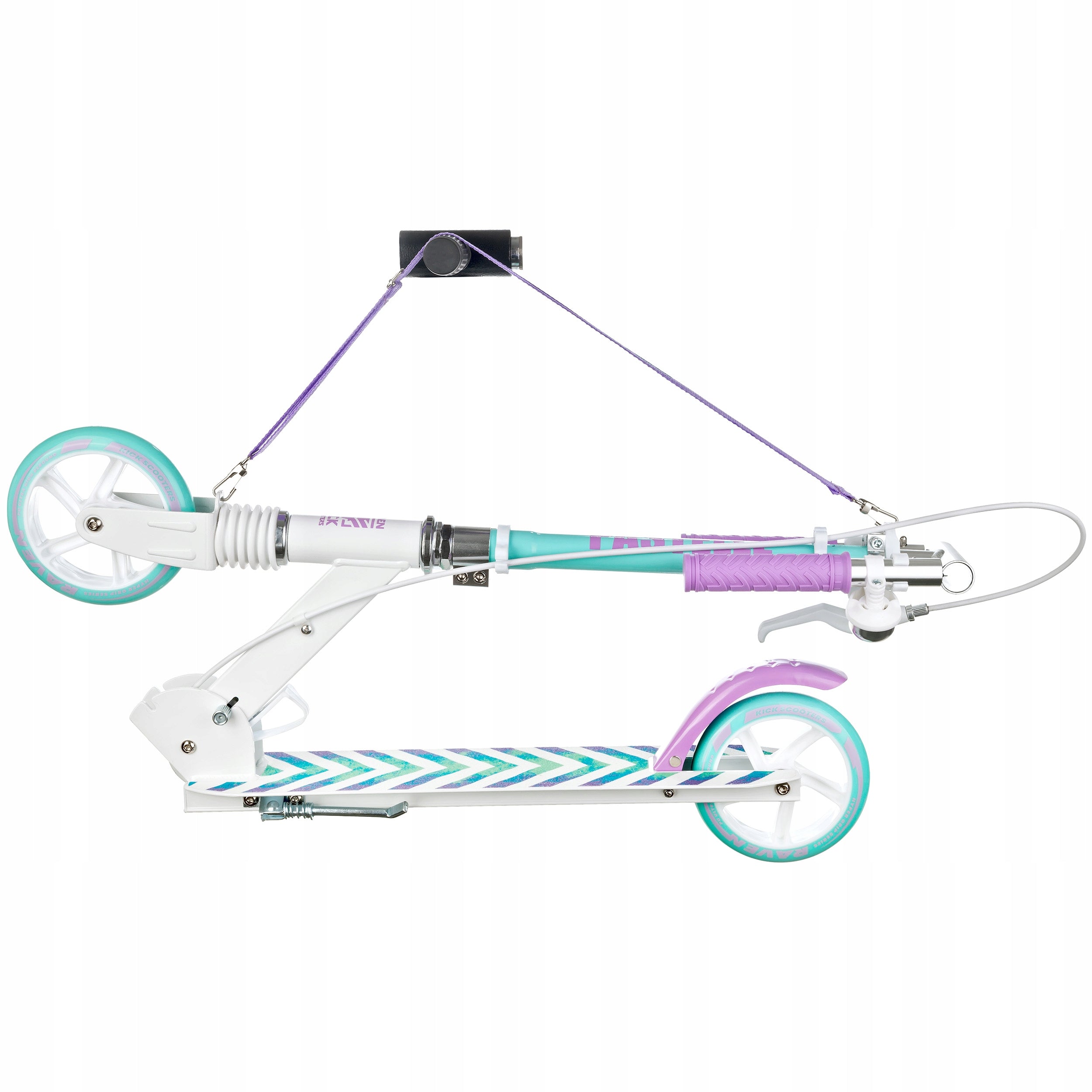 Children's scooter RAVEN Pastelle 145mm shock absorption brake bell Color white purple blue