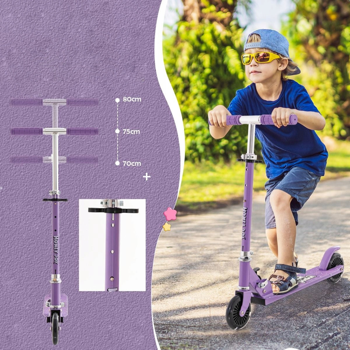 Children's scooter with adjustable steering wheel LED wheels Color purple