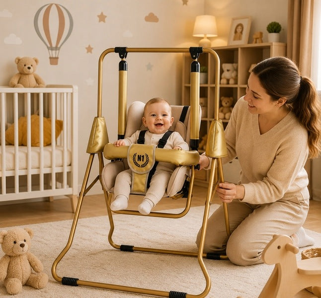 Children's swing 3in1 ADBOR N1 Gold garden home - beige and gold Kind swing