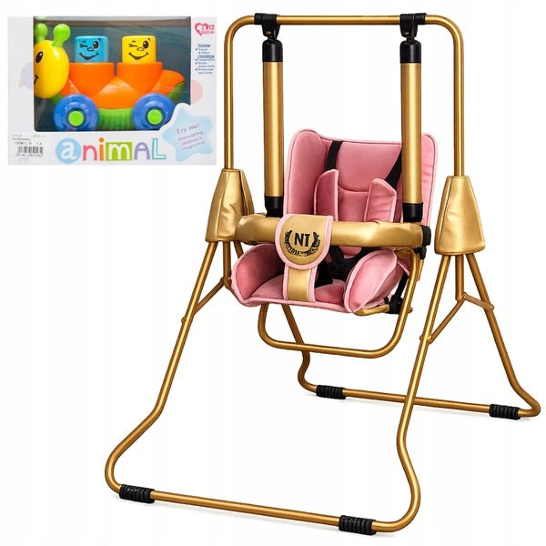 Children's swing 3in1 ADBOR N1 Gold garden home - pink – gold