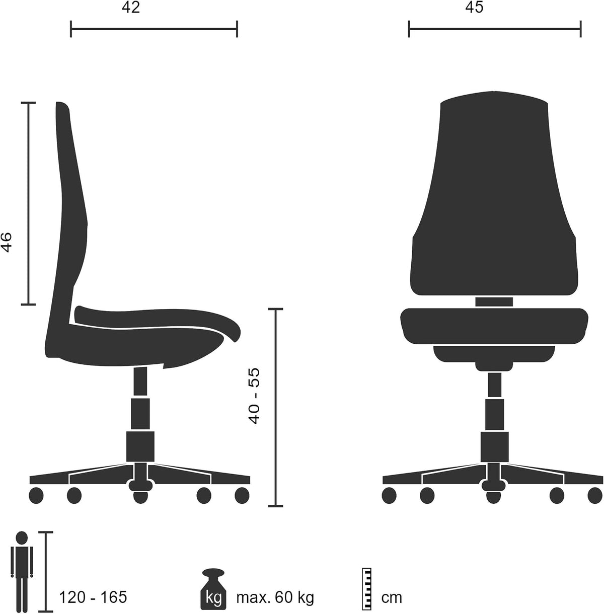 Children's swivel chair ergonomic adjustable 8-11 years hjh KIDDY GTI-2 Furniture depth 45 cm