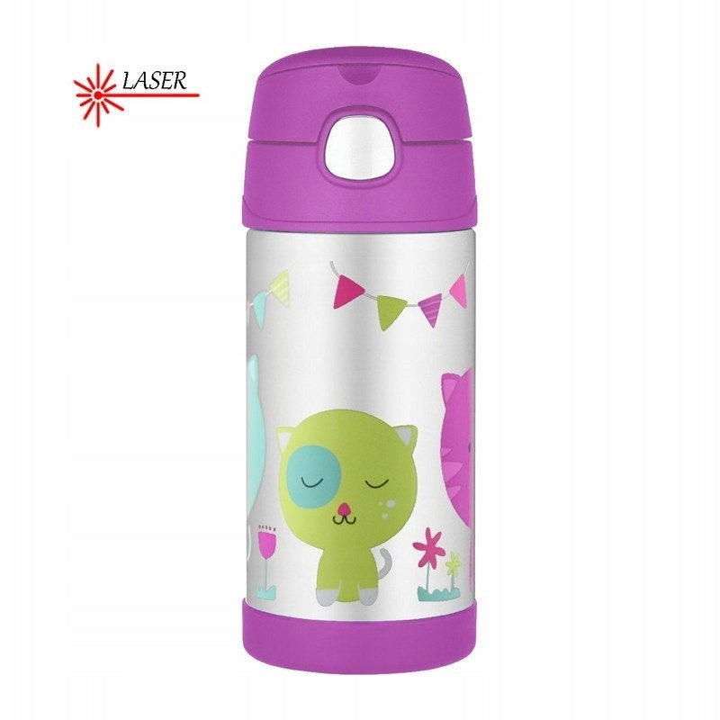 Children's thermos with straw - cat