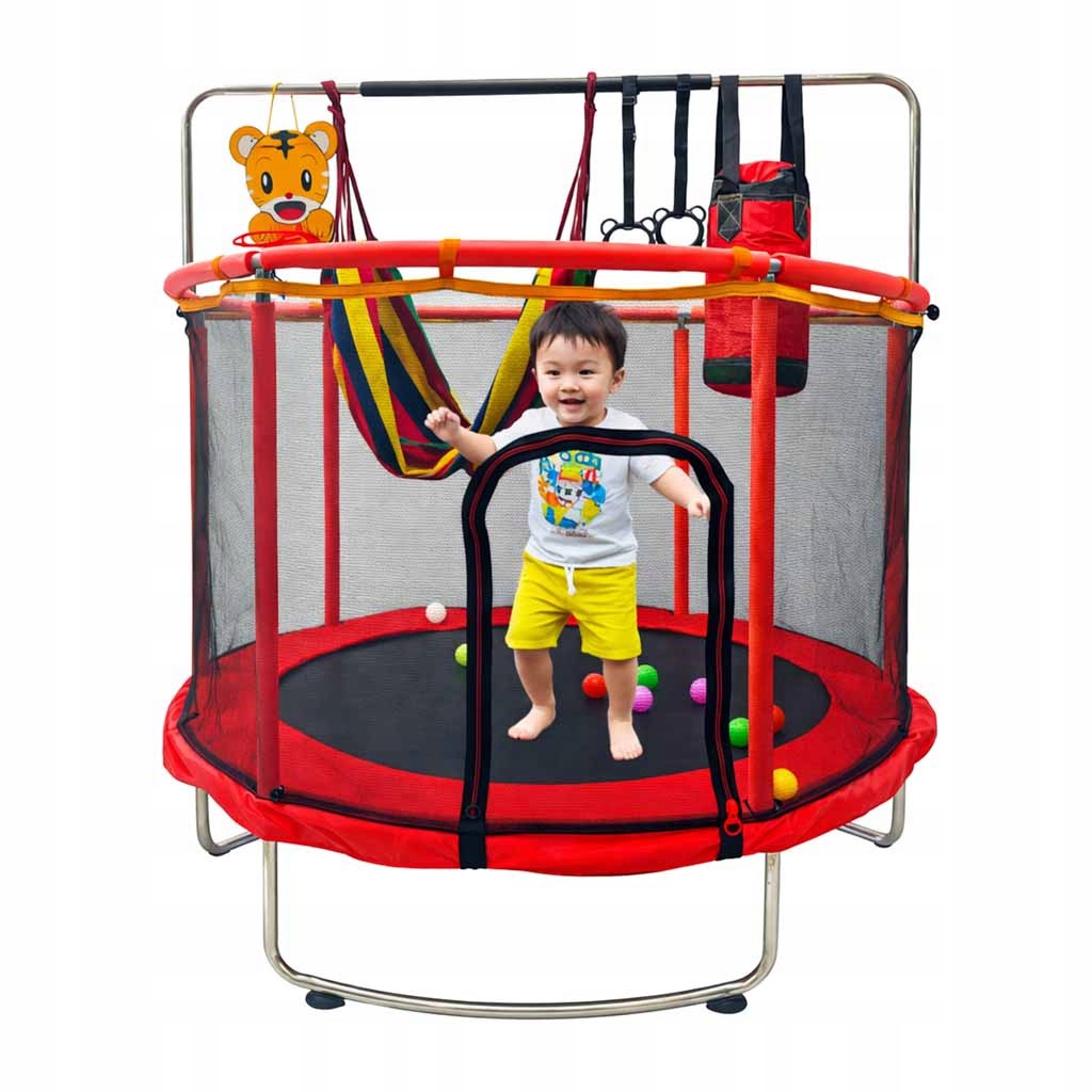 Children's trampoline 155 cm Red | Grid, Basket, Accessories Brand Ikonka