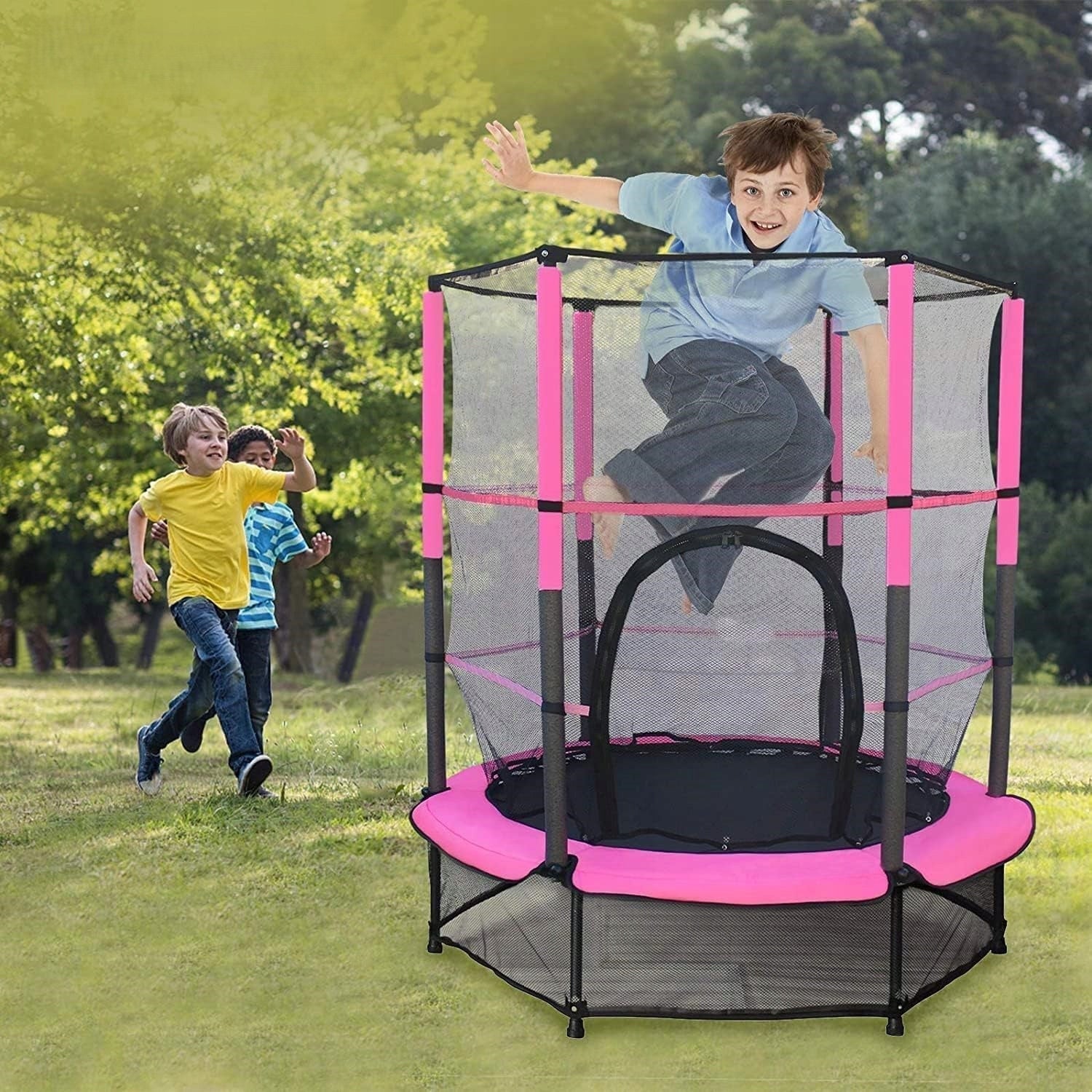 Children's trampoline Maycoly 140 Cm 50 Kg Pink Protective Mesh Folding Kind with net
