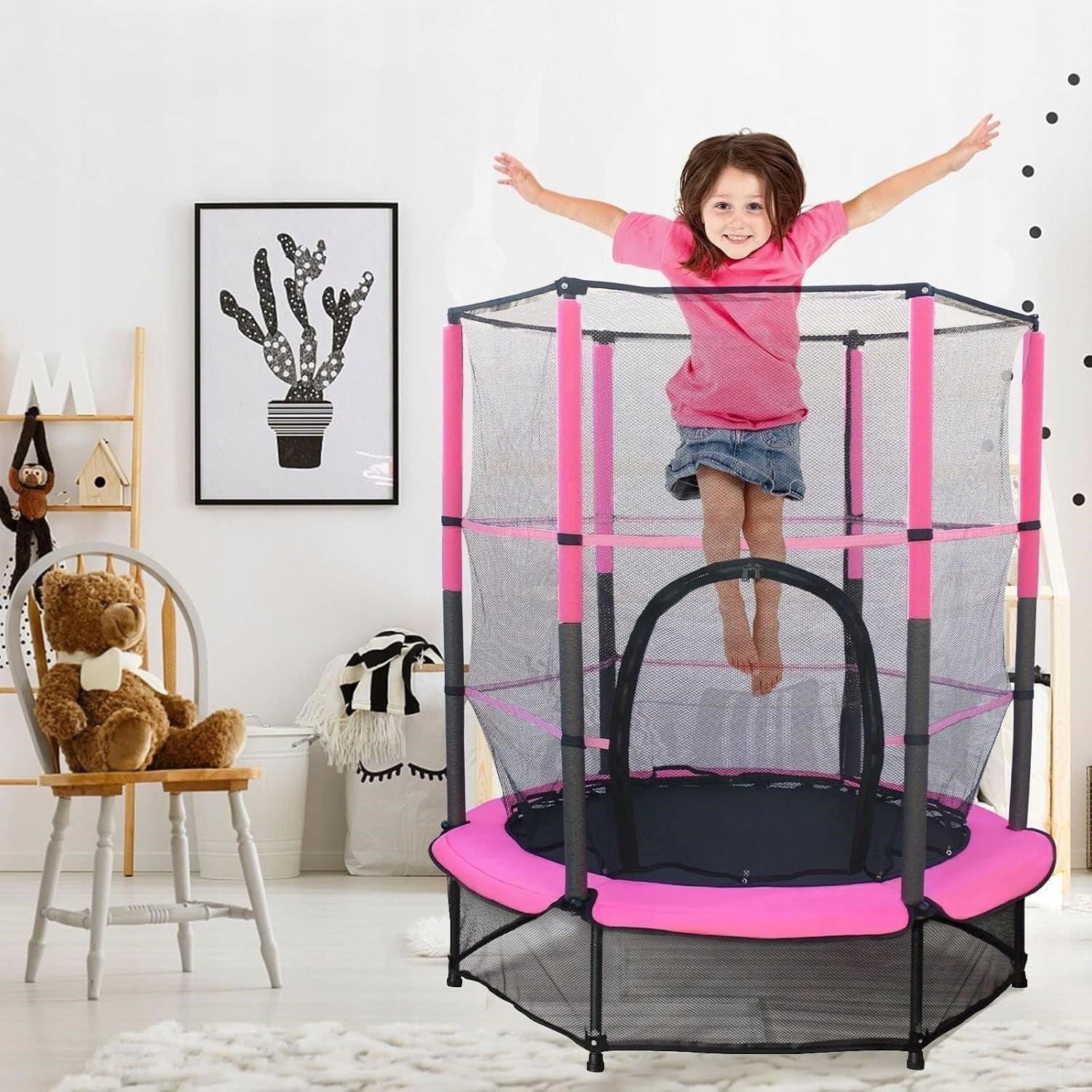 Children's trampoline Maycoly 140 Cm 50 Kg Pink Protective Mesh Folding Net height 125 cm