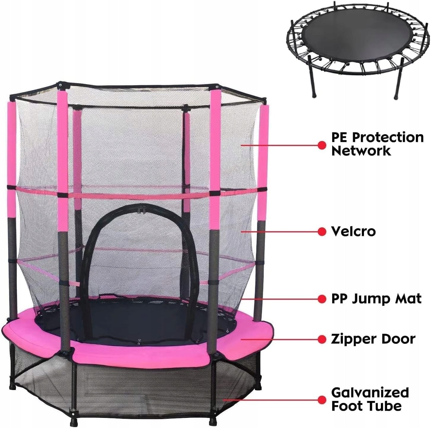 Children's trampoline Maycoly 140 Cm 50 Kg Pink Protective Mesh Folding Total height 160 cm
