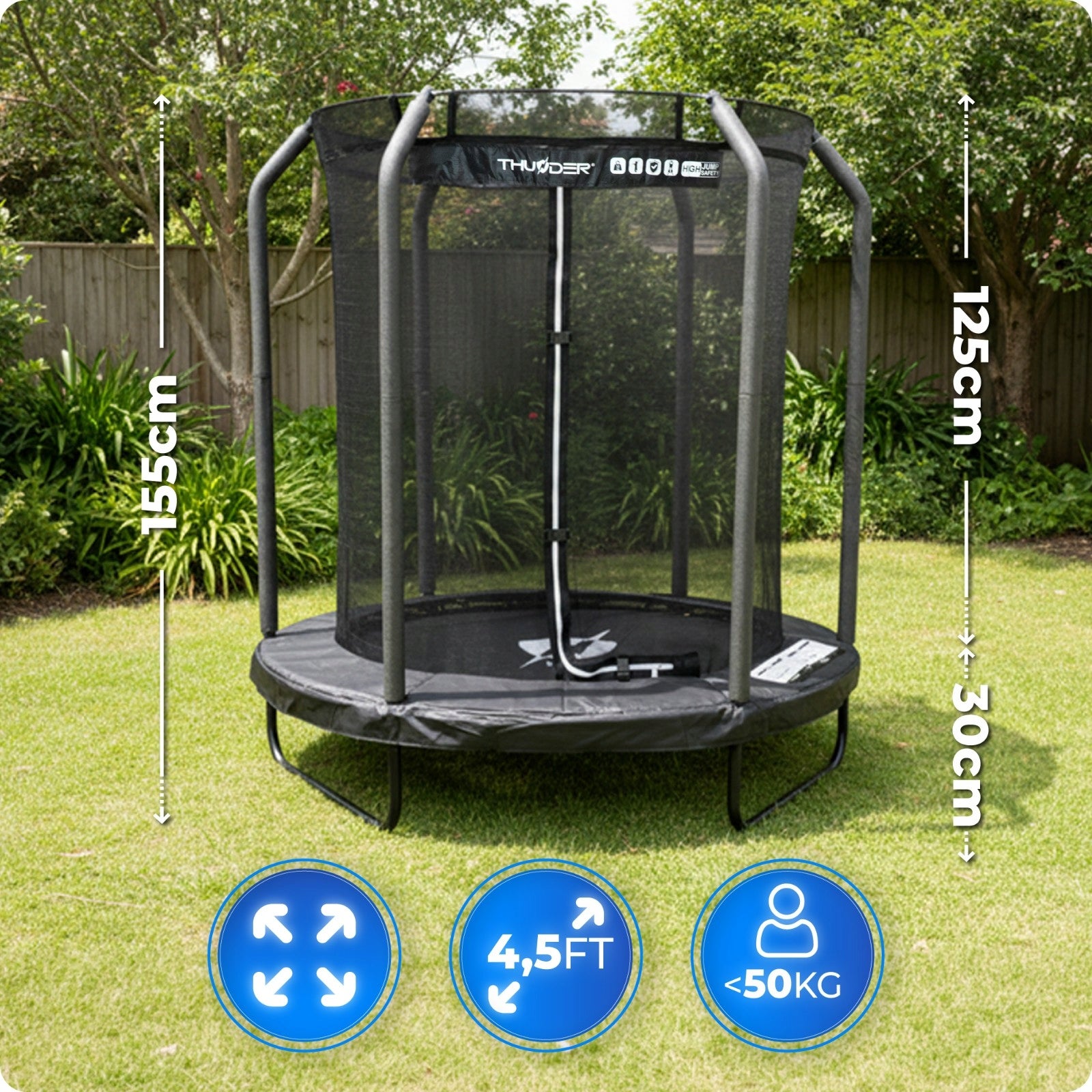 Children's trampoline for home small 4.5FT 140CM safe net Thunder Packaging status original