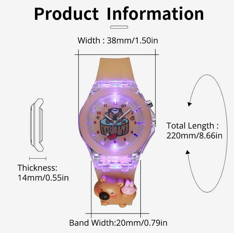 Children's watch KAPIBARA youth fashionable GLOWING with LED capybara Brand Jelly Pens
