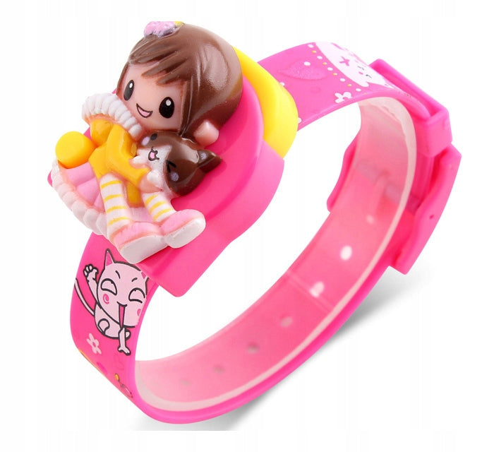Children's watch / SKMEI / electronic / kitten / pink
