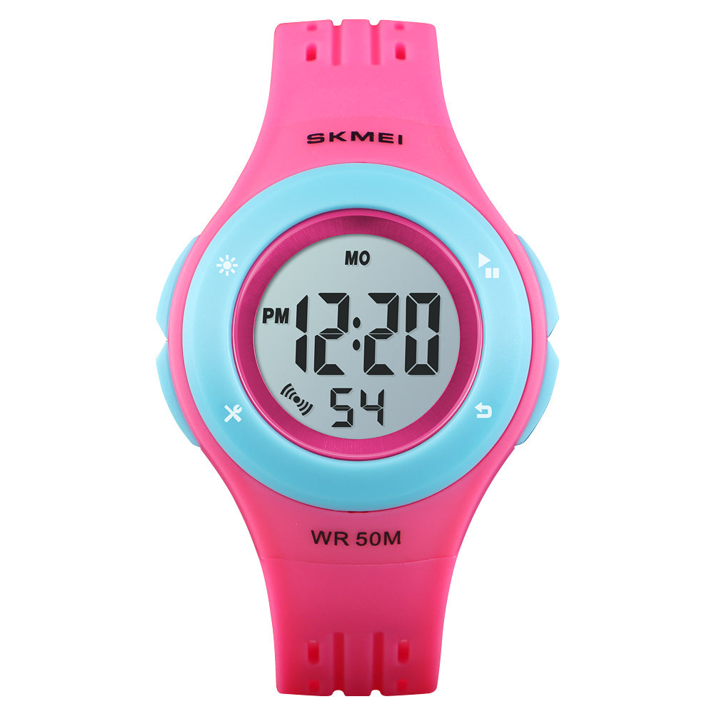 Children's watch SKMEI rubber electronic strap pink many functions Brand Skmei