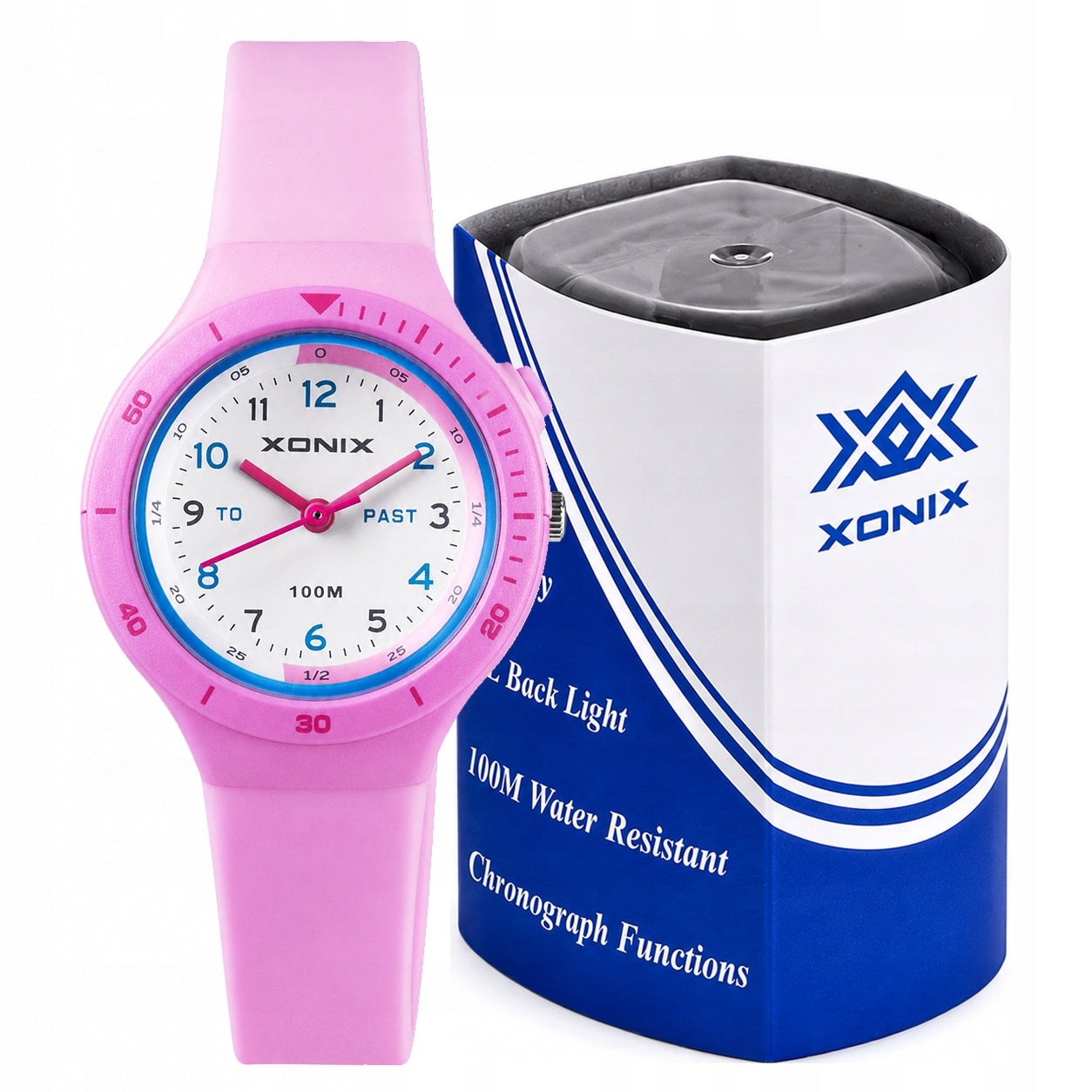 Children's watch XONIX pink 10ATM backlight for child learning hours