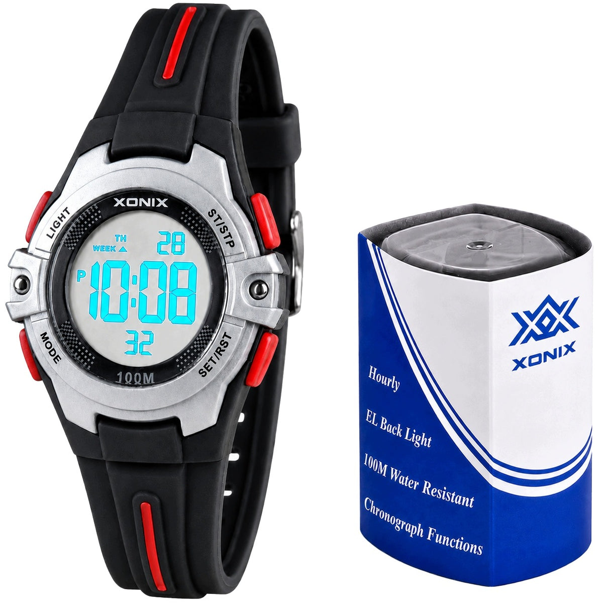 Children's watch black XONIX digital LED 10 ATM stopwatch alarm timer