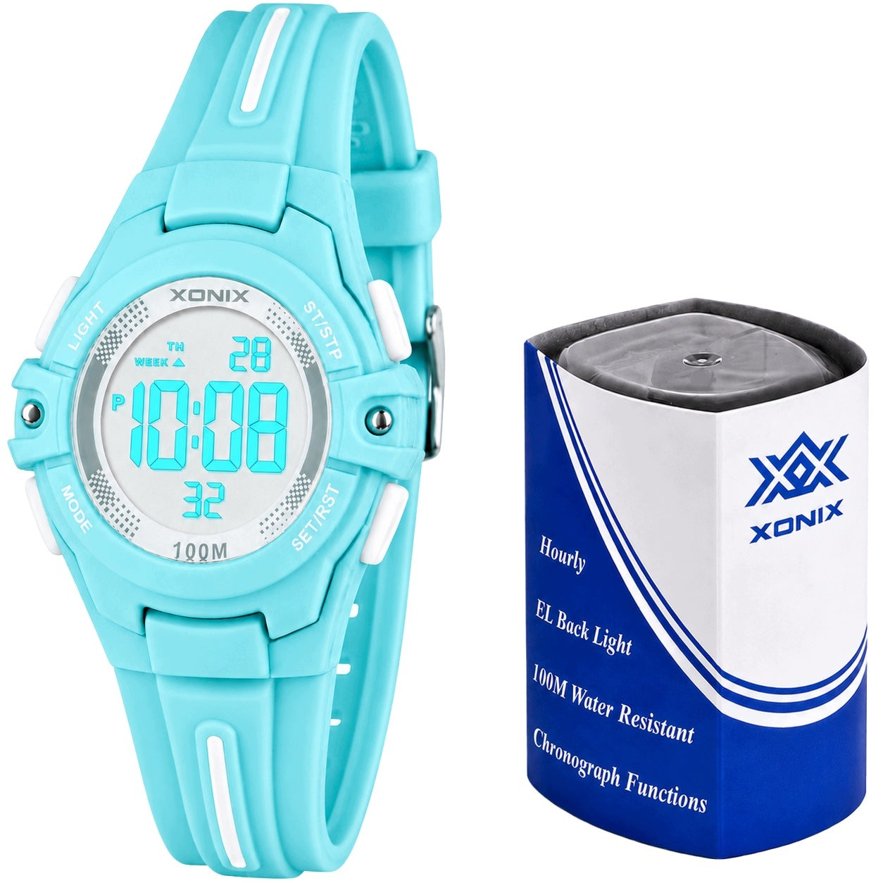 Children's watch blue XONIX digital LED 10 ATM stopwatch alarm timer