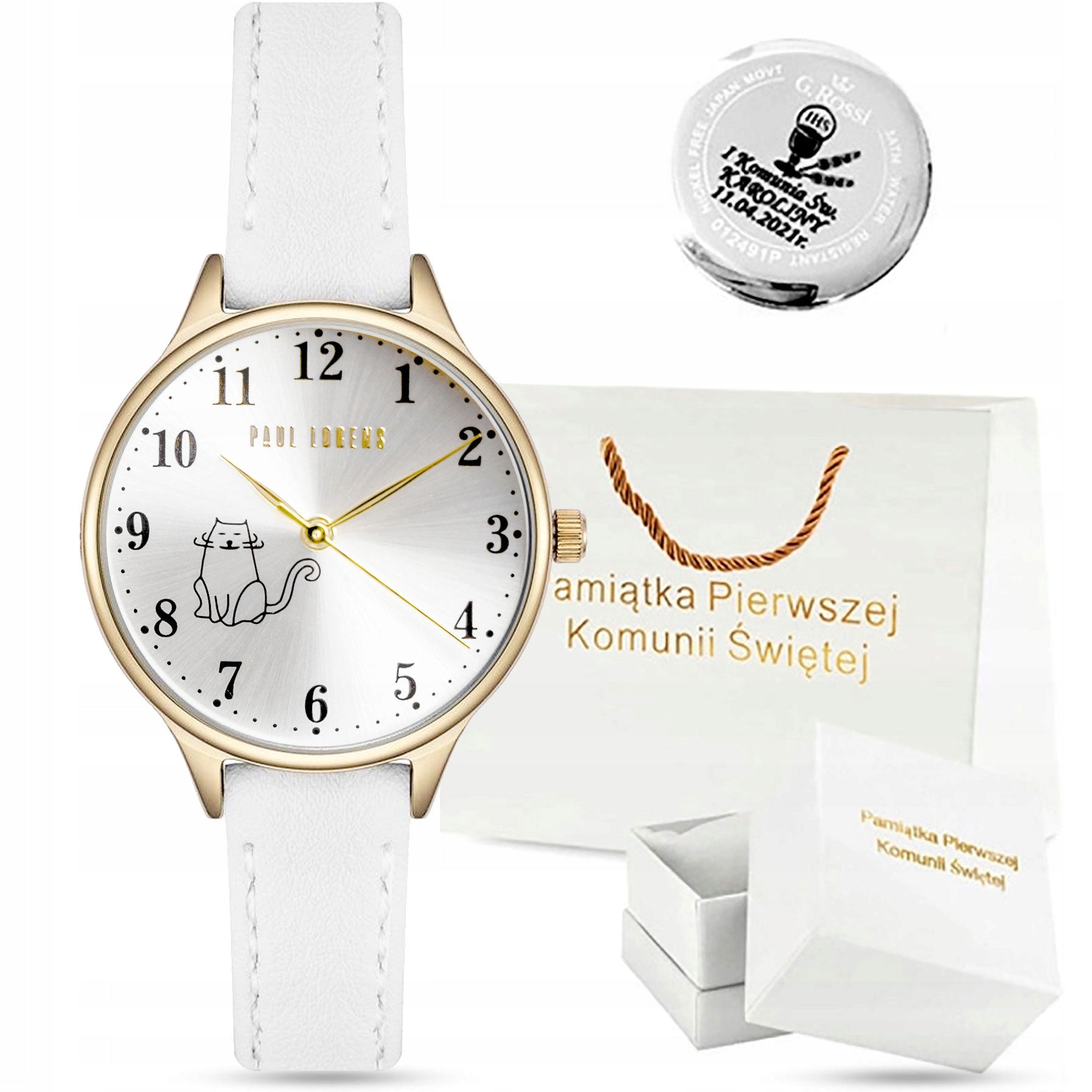 Children's watch gift FOR COMMUNION - kitten communion - Bag BOX +ENGRAVING