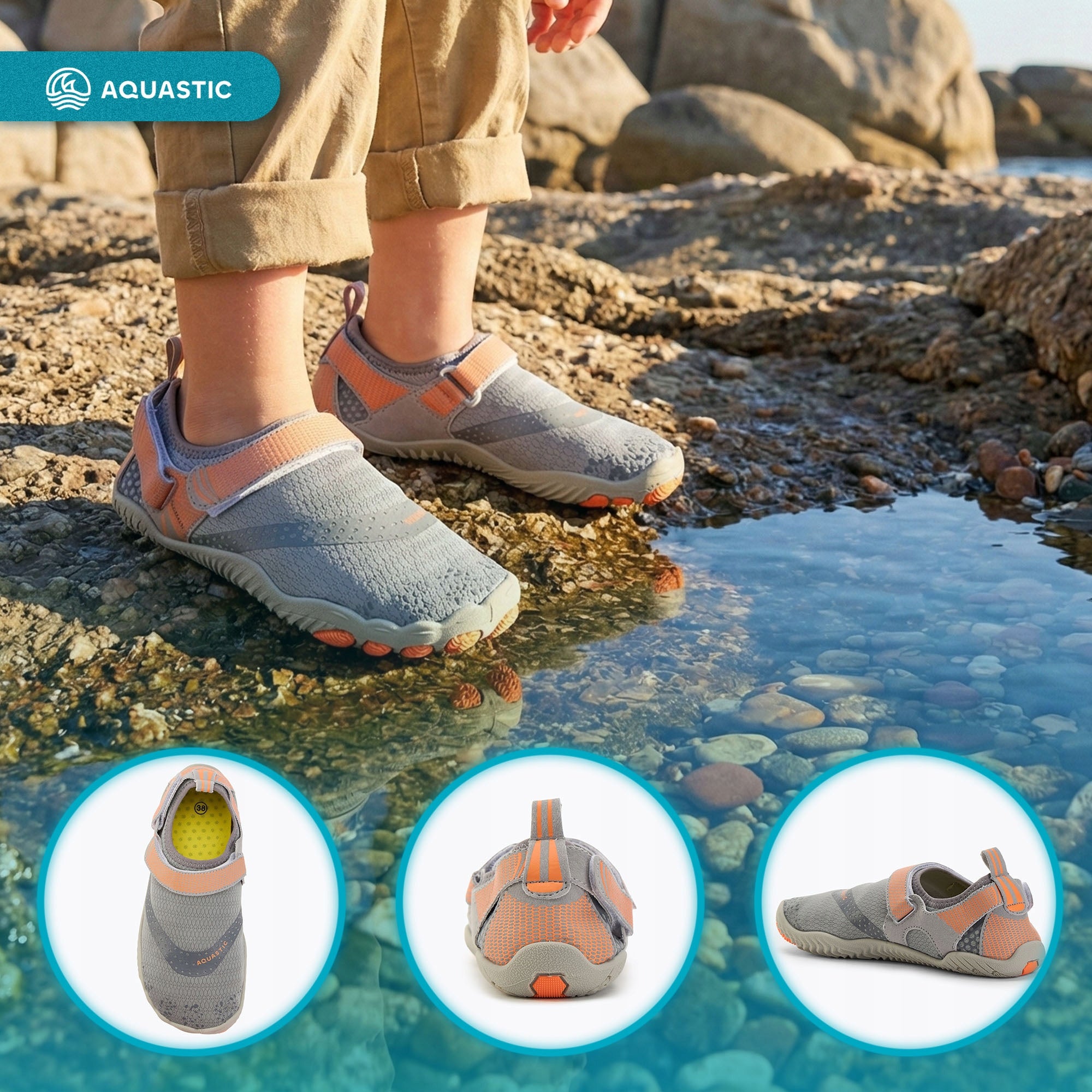 Children's water shoes AQUASTIC Aqua WS083 grey 34 EU Brand Aquastic