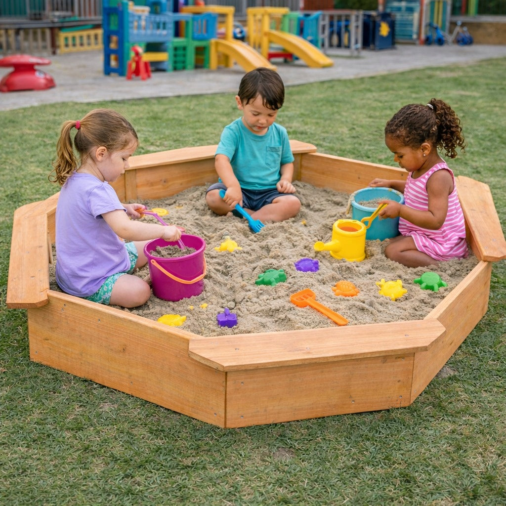 Children's wooden sandbox GINGER HOME with 4 seats 134.5x134.5 cm Kid's age 2＋ years